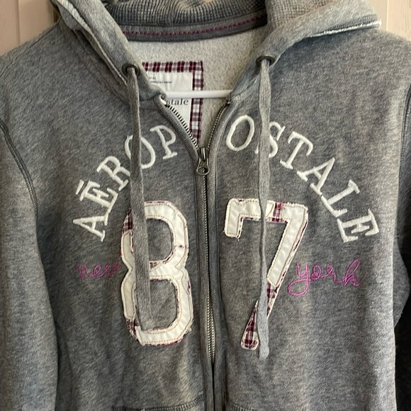 Gray Zip Up Jacket with Purple Stitching - Picture 2 of 5